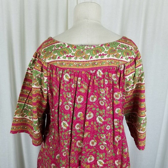 Vintage 70s Kaftan Hawaiian Dress MuuMuu Womens M L VNeck Floral Midi Tiki Luau - Picture 5 of 6